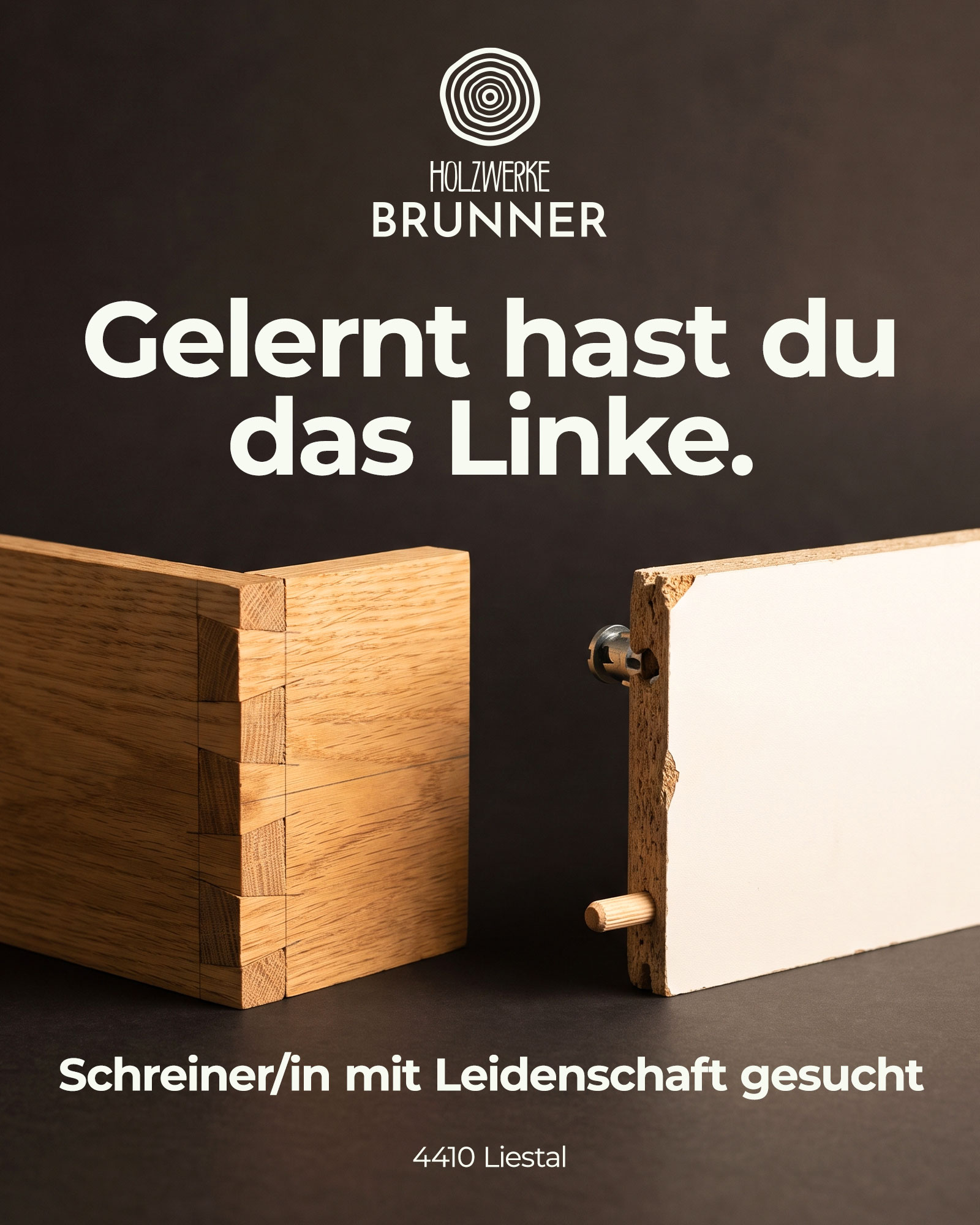 Static Ad Creative für Meta (Facebook/Instagram), Konzept für die fiktive Marke Brunner, Branche Schreinerei