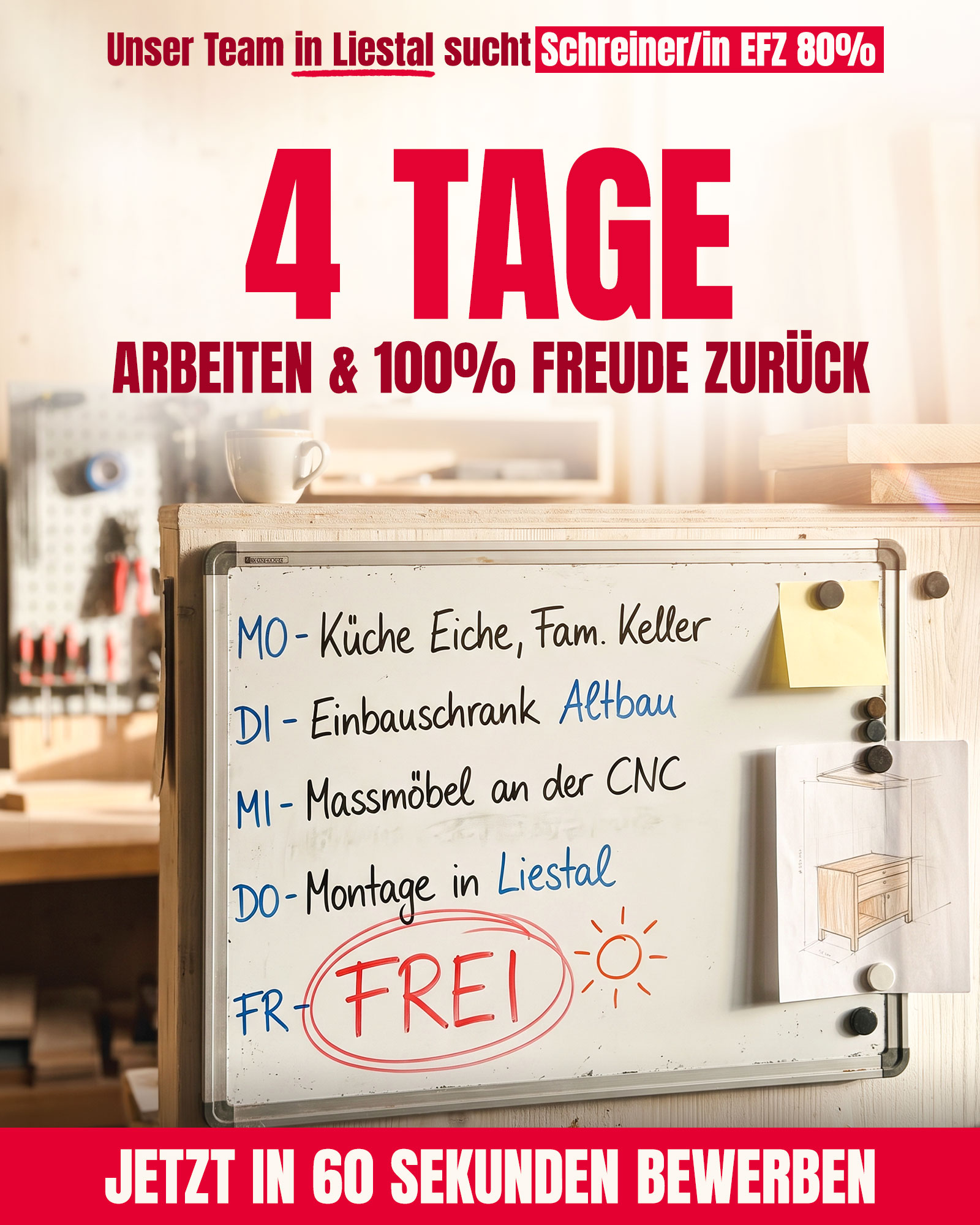Static Ad Creative für Meta (Facebook/Instagram), Konzept für die fiktive Marke Brunner, Branche Schreinerei