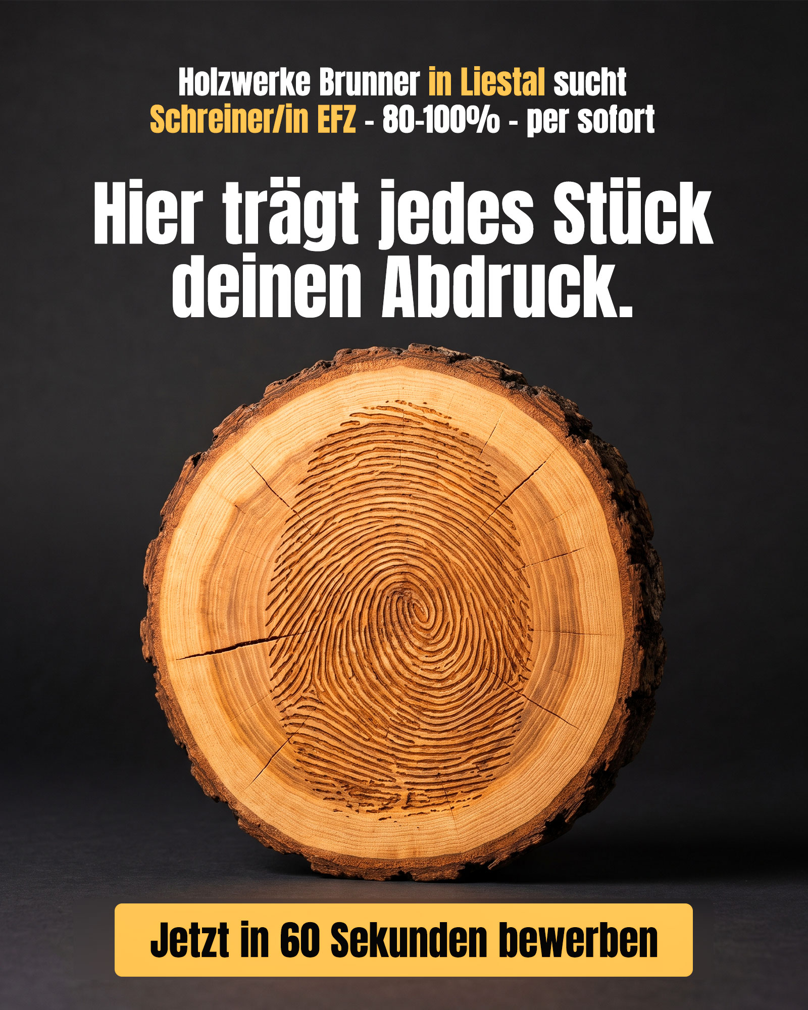 Static Ad Creative für Meta (Facebook/Instagram), Konzept für die fiktive Marke Brunner, Branche Schreinerei