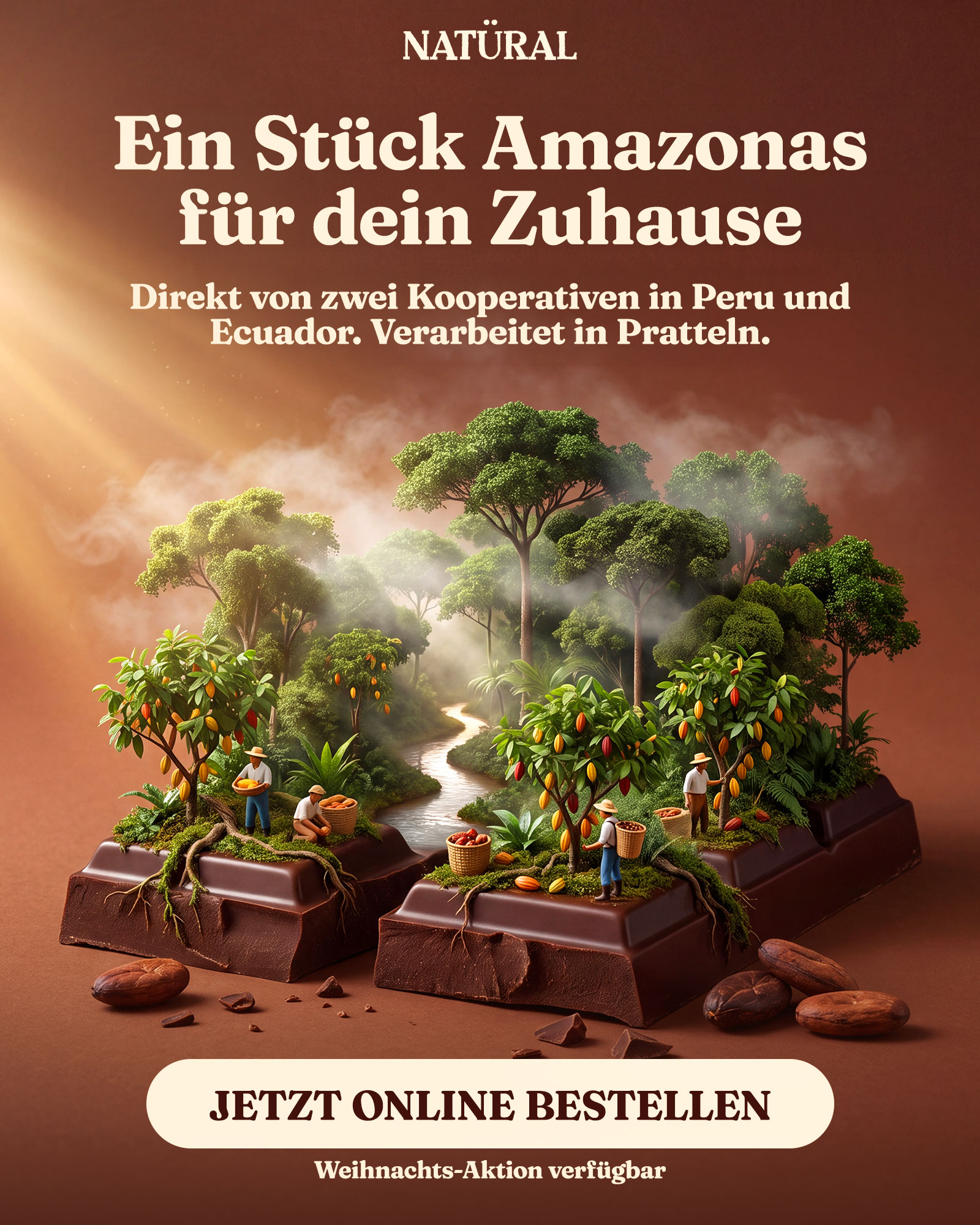 Static Ad Creative für Meta (Facebook/Instagram), Konzept für die fiktive Marke Natural, Branche Schoggi-Manufaktur