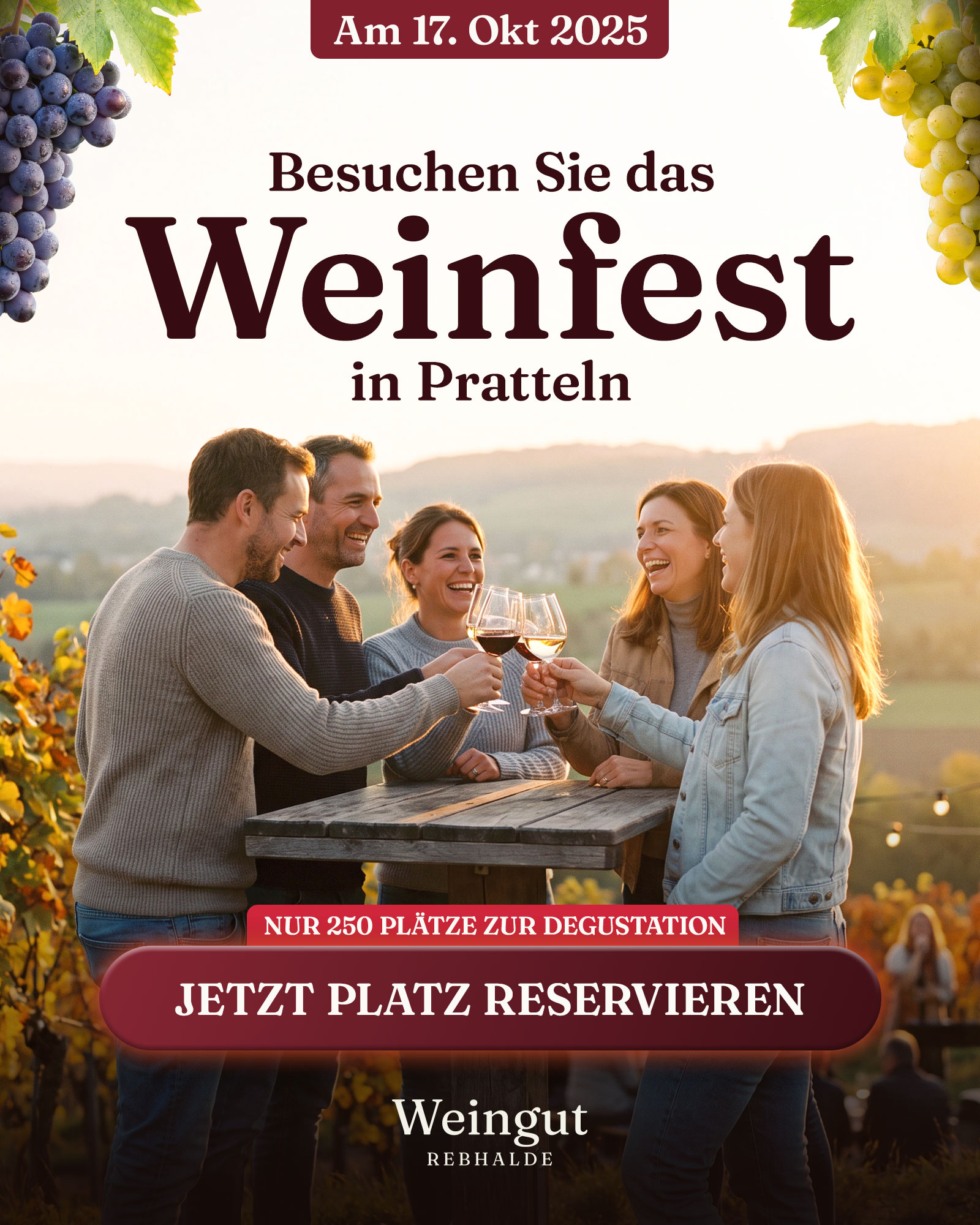 Static Ad Creative, Motiv 1 Variante 1 für die fiktive Marke Weingut Rebhalde