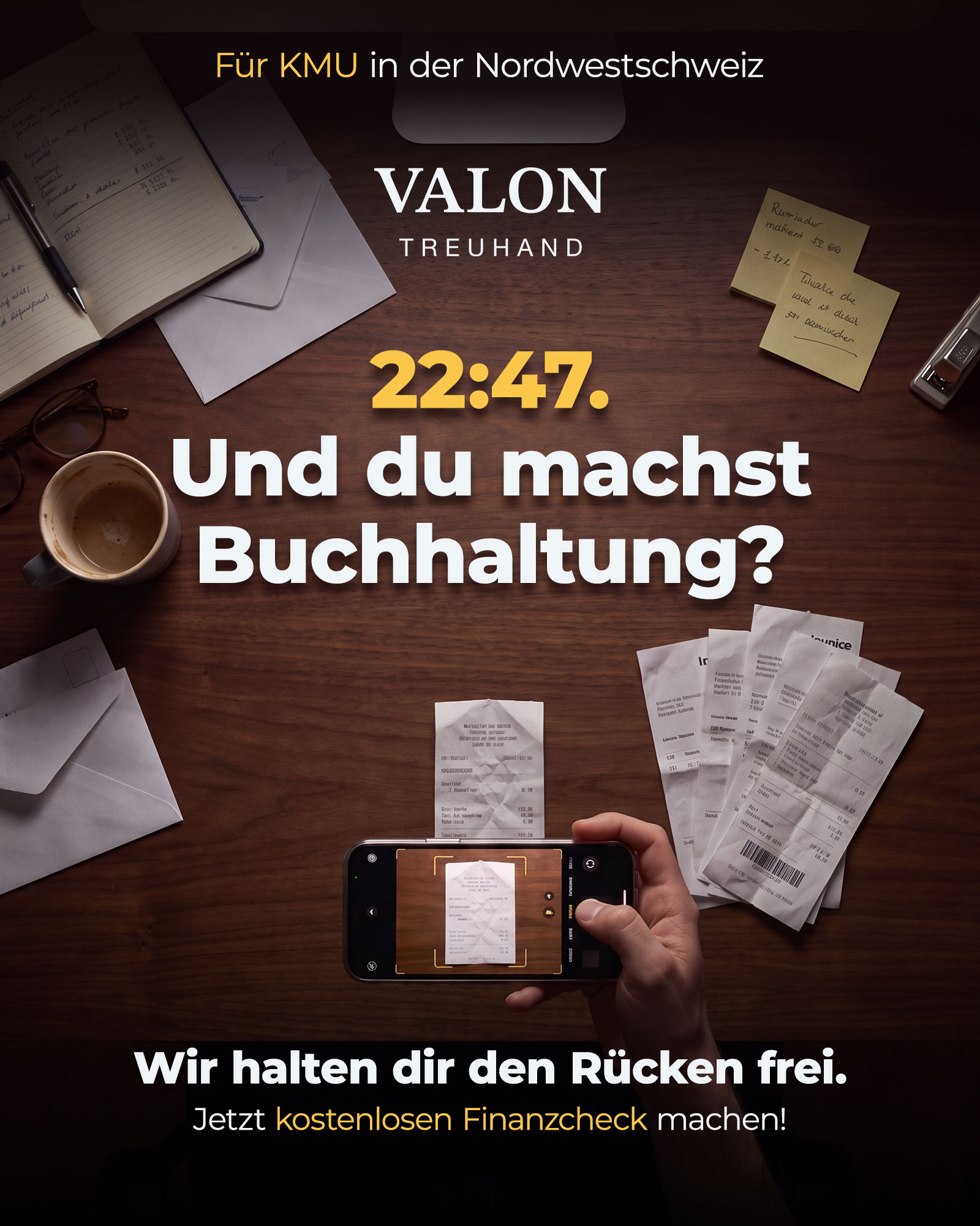 Static Ad Creative für Meta (Facebook/Instagram), Konzept für die fiktive Marke Valon, Branche Treuhänder