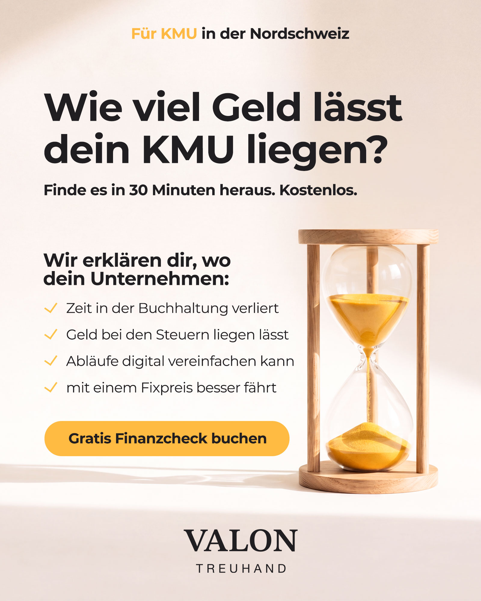 Static Ad Creative für Meta (Facebook/Instagram), Konzept für die fiktive Marke Valon, Branche Treuhänder